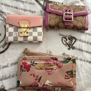 Betsey Johnson Pink Floral and Checkered Wallet Set